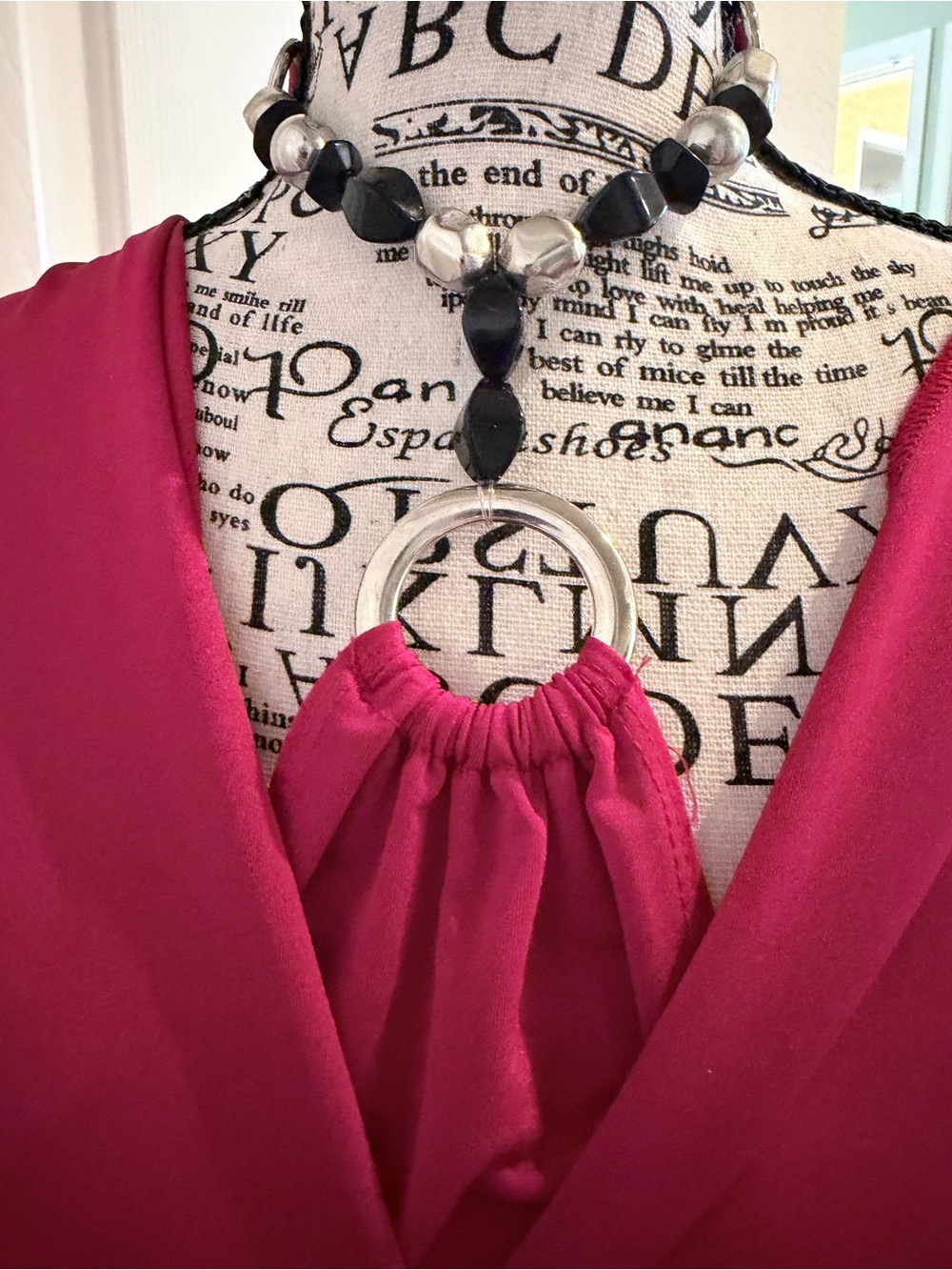 My Michelle Magenta V-Neck Blouse with Ring Detail Great for dressy or casual